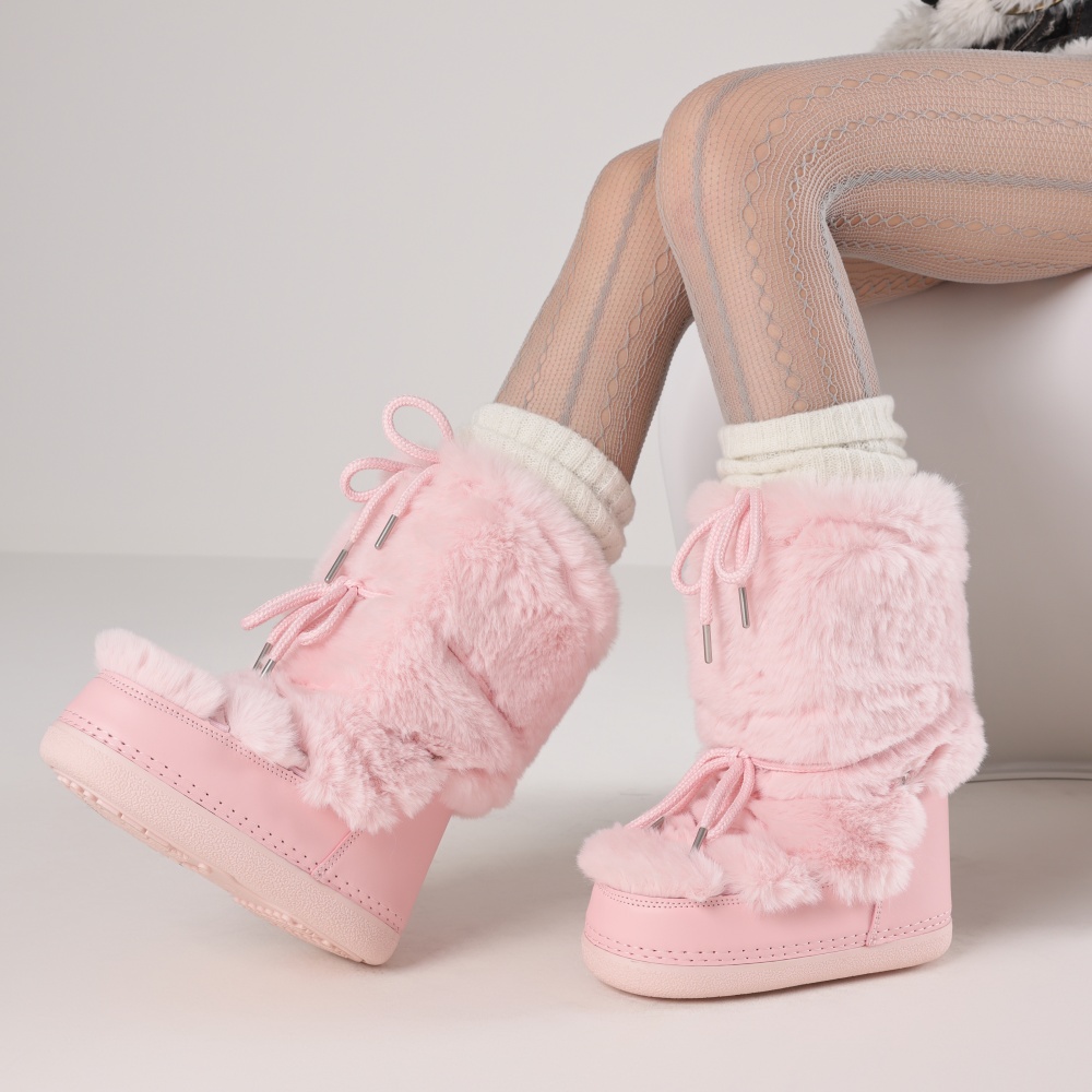 Winter Fashion Women Boots - Flauschige Stiefel für Damen, runde Zehenpartie,