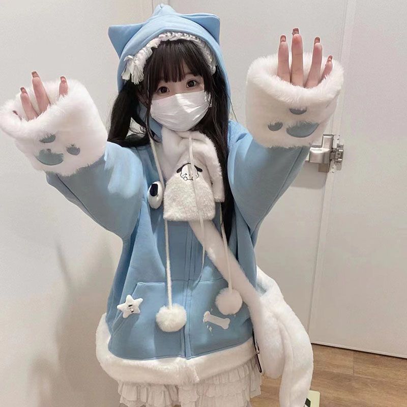 Women'S Fashion Zip Up Hoodies - Japanische süße Anime Stickerei Katze Ohr