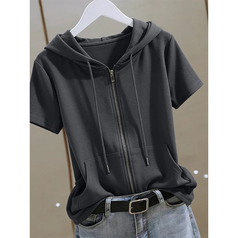 Women'S Fashion Zip Up Hoodies - Sommer-Kapuzenpullover mit Reißverschluss für Damen, Baumwolle,