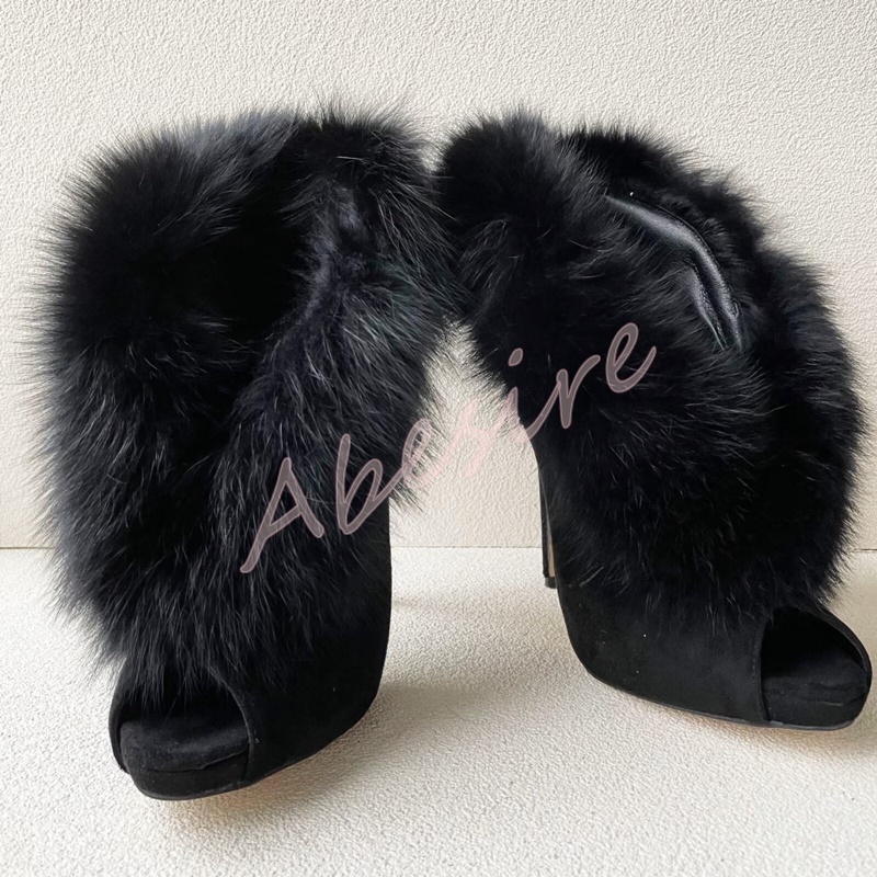 Women'S Fashion Boots - Herbst Wildleder Open-Toe Nackte Stiefel Original