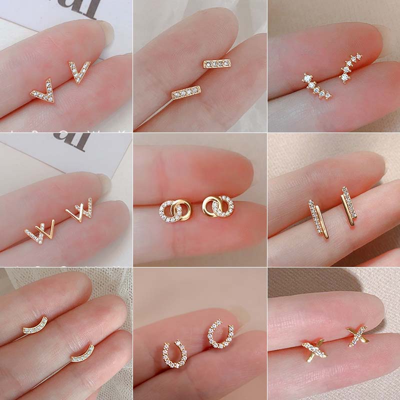 Women'S Fashion Show 2022 - Geometrie Gold Silber Farbe Zirkon Stud