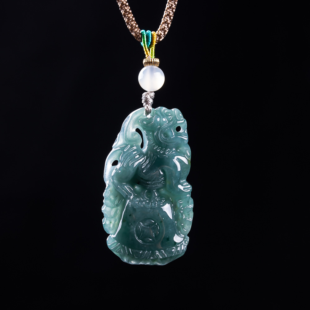 Women Fashion Necklace - Burmesischer Jadeit Pixiu Anhänger Designer Edelstein