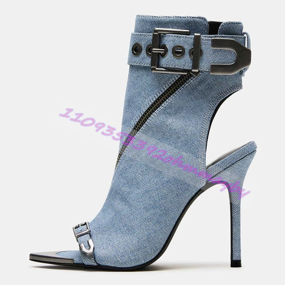 Women'S Fashion Boots - Sommerliche blaue Denim-Stiefel mit spitzer Zehenpartie