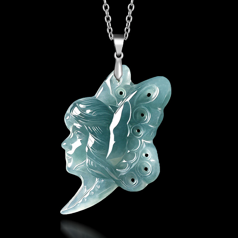 Women Fashion Necklace - S925 Silber Natürlicher Blauer Wasser-Jade Schmetterling-Fee