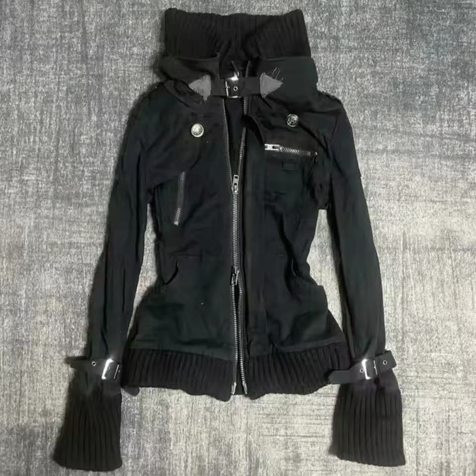 Women'S Fashion Zip Up Hoodies - Y2K Gothic Schwarzer Slim-Fit Hoodie mit