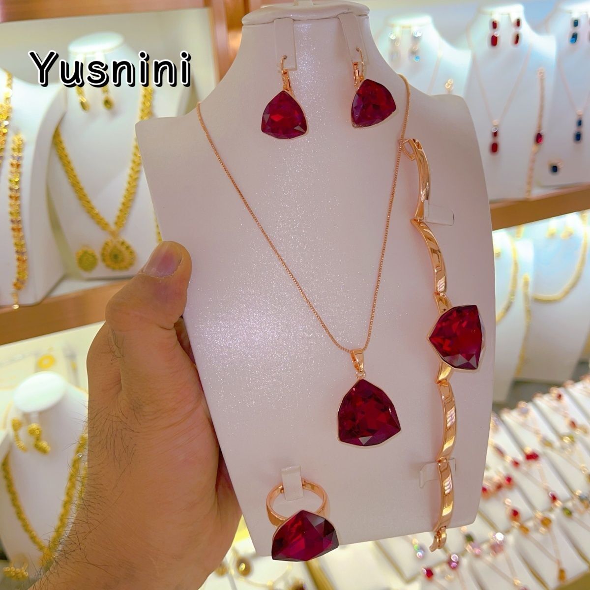 Women Fashion Uk - Neues UK 24K vergoldetes Halsketten-Ohrring-Ring-Armband-Hochzeits-High-End-Schmuckset als