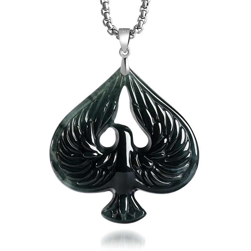 Women Fashion Necklace - S925 Silber Natürlicher Jade-Anhänger in Schwarz-Hühnerfarbe,