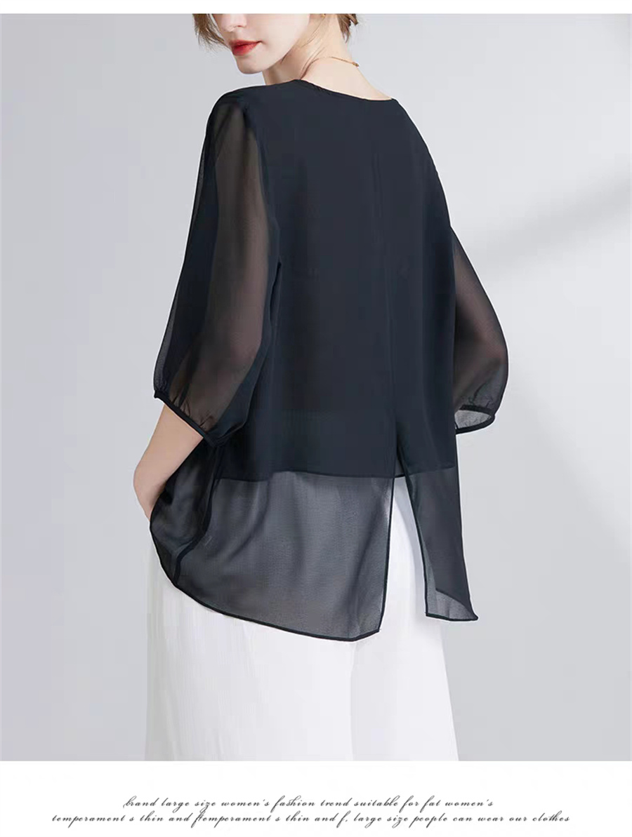 Women Fashion Blouse - Koreanischer Stil Chiffon Übergröße Damen-Oberteil Sexy
