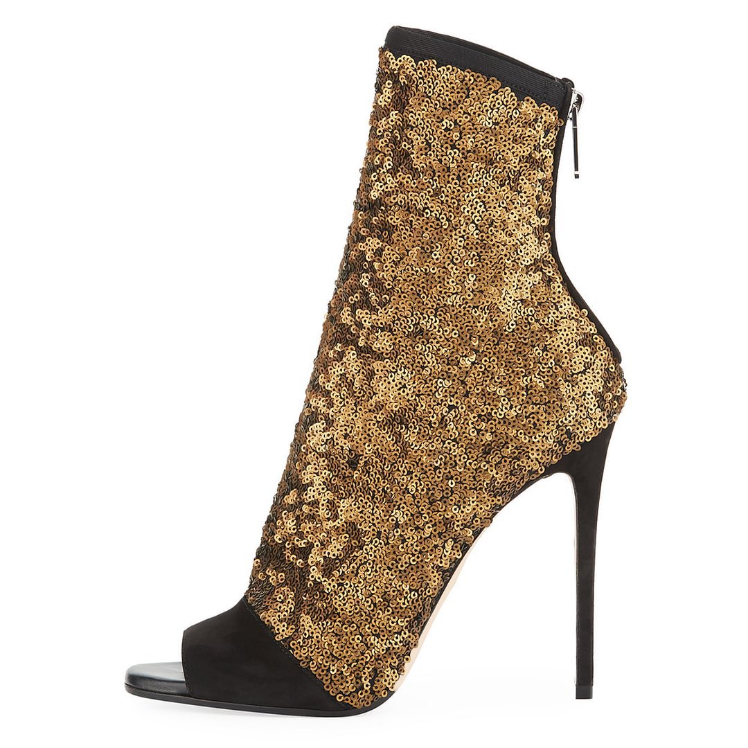 Women'S Fashion Boots - Patchwork BlingBling Peep Toe Mid-Calf Sommer