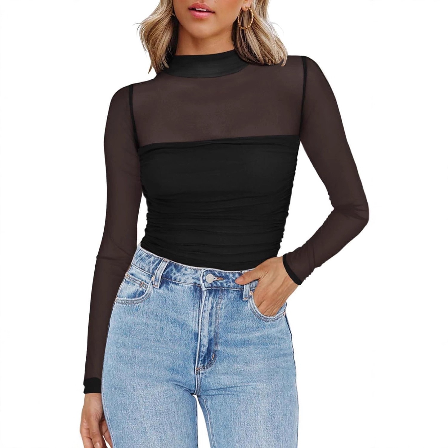 Damen-Bluse aus durchsichtigem – Women Fashion Blouse Bewertung und Preis