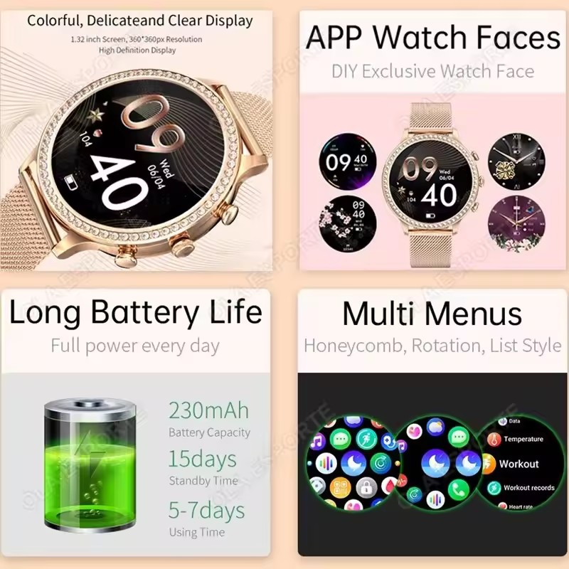 Elegante Damen-Smartwatch mit  – Women Fashion Zone Bewertung und Preis
