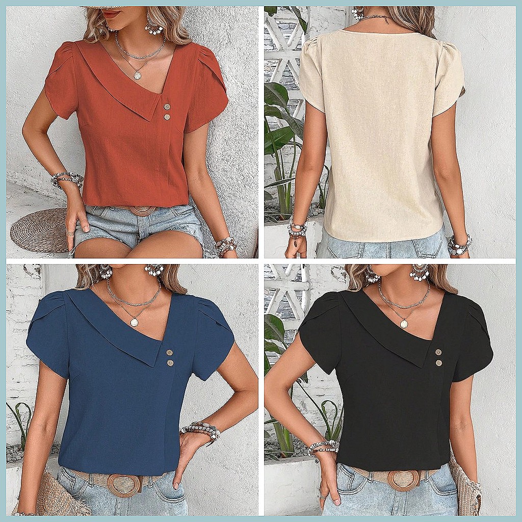 2024 Sommer Vintage Einfarbige – Women Fashion Blouse Bewertung und Preis